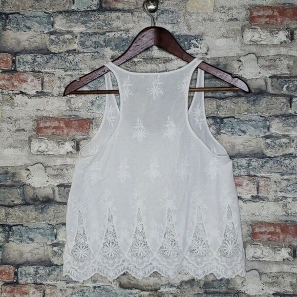 Women's ZARA Balletcore Scalloped Flowy Racerback Top White Size Small - Picture 6 of 7